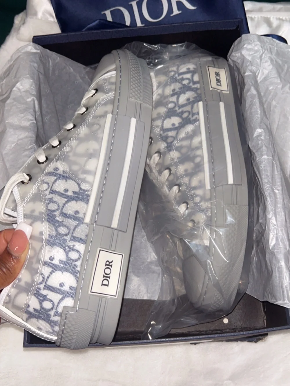 Dior Men Gray & White Logo Low-Top Sneakers